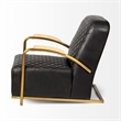 Maklaine Leather Diamond Pattern Accent Chair in Black and Gold