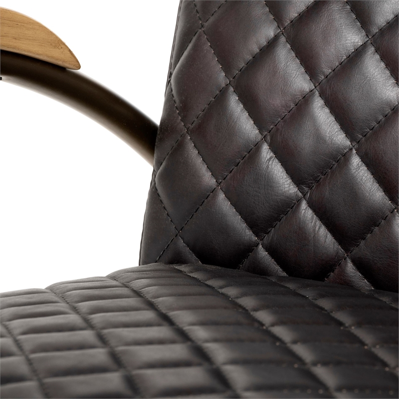 Maklaine Leather Diamond Pattern Accent Chair in Black and Gold