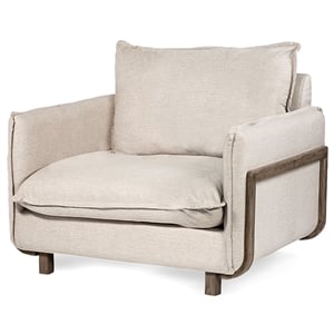 Maklaine Cream Fabric Wood Arm Chair in Brown