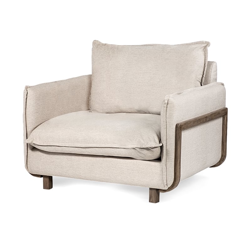 Maklaine Cream Fabric Wood Arm Chair in Brown