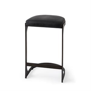 Maklaine 28&quot Black Leather with Gun Metal Gray Metal Base Stool