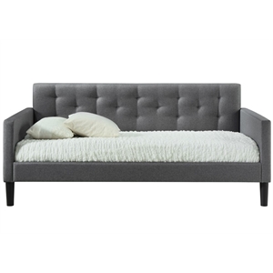 maklaine twin size upholstered panel platform bed in gray fabric