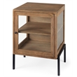 Maklaine End Table in Light Brown Wood with Black Metal Frame