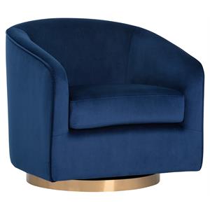 Maklaine Fabric Navy Blue Lounge Chair Oval Swivel 30&quot