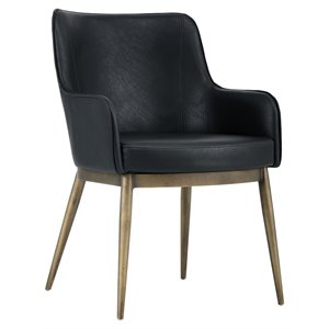 Maklaine 19&quot Modern Faux Leather Dining Armchair in Vintage Black