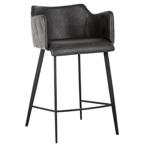 Maklaine 26.25&quot Faux Leather and Fabric Counter Stool in Roman Gray