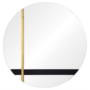 Maklaine 30&quot Modern Glass Unframed Mirror in Black/Gold Leaf