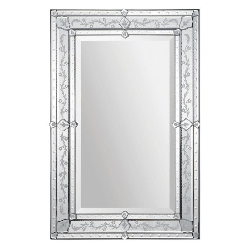 Maklaine Beveled Glass Mirror with Classic Etched Pattern Frame