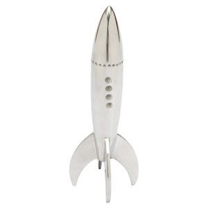 Maklaine Contemporary Retro Rocket Statue in Polished Silver