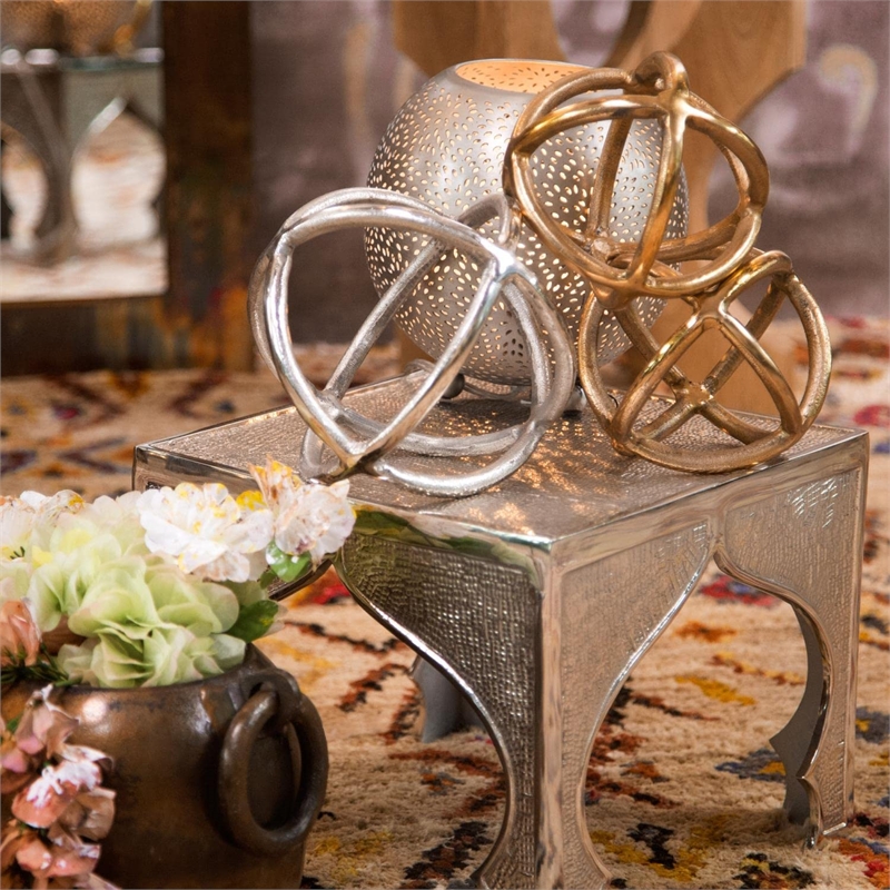 Maklaine Contemporary Sphere Statue in Gold Plated Aluminum