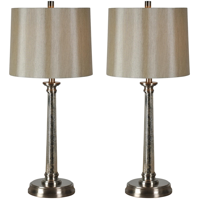 Maklaine Traditional Mercury Glass Table Lamp in Satin Nickel (Set of 2)