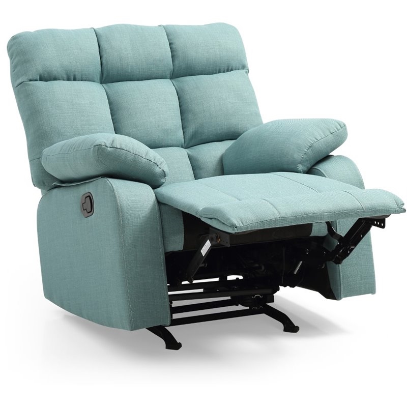 Maklaine Contemporary Fabric Rocker Recliner in Teal Turquoise