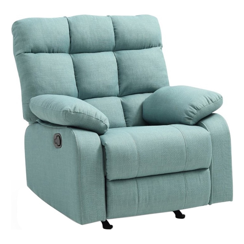 Maklaine Contemporary Fabric Rocker Recliner in Teal Turquoise