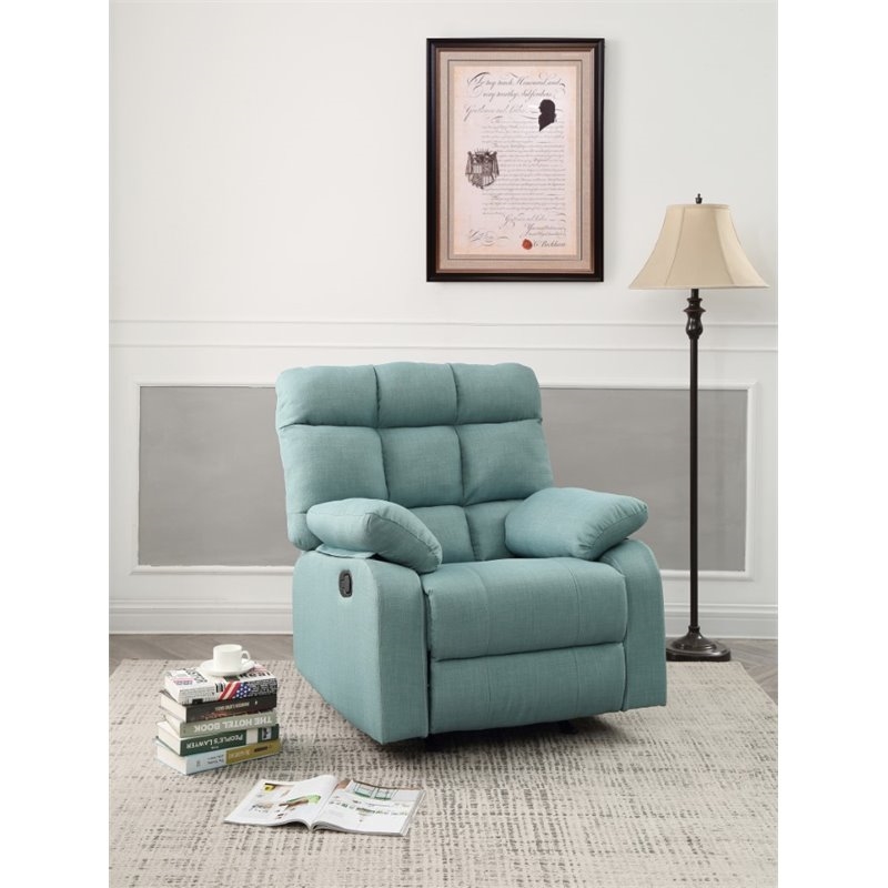 Maklaine Contemporary Fabric Rocker Recliner in Teal Turquoise