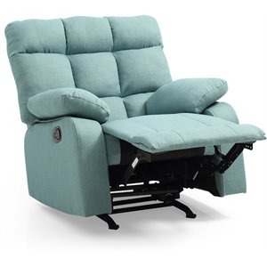 maklaine contemporary twill fabric rocker recliner in teal