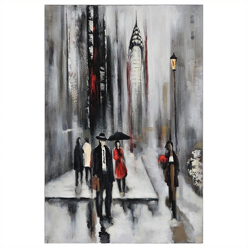 Maklaine Contemporary Bustling City Frameless Canvas Wall Art