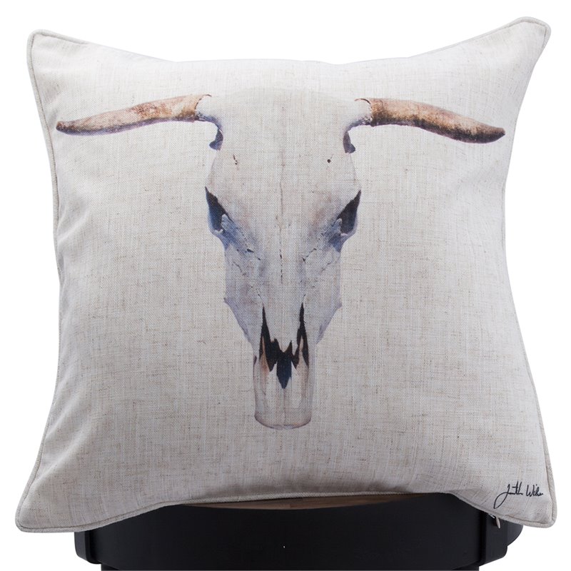 Maklaine Traditional Elgin Malaga Throw Pillow in White and Brown