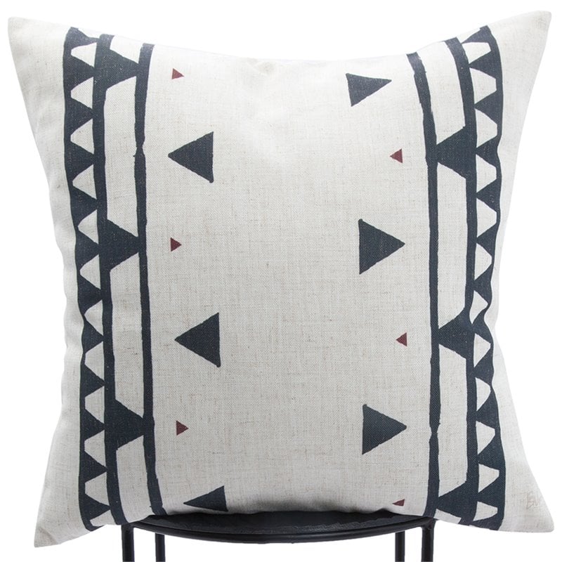 Maklaine Bohemian Chic Linen Throw Pillow in Black and White