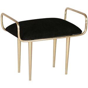 maklaine upholstered foot stool in antique brass and black