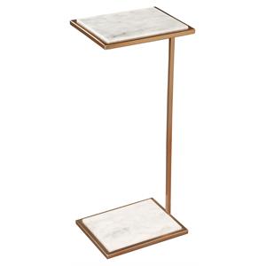 Maklaine 10&quot Contemporary Marble Side Table in Brass and White