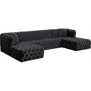 maklaine contemporary black crushed velvet 3 piece sectional sofa
