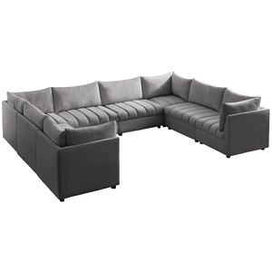 Maklaine Contemporary Velvet Modular Sectional with Deep Channel Tufting in Gray