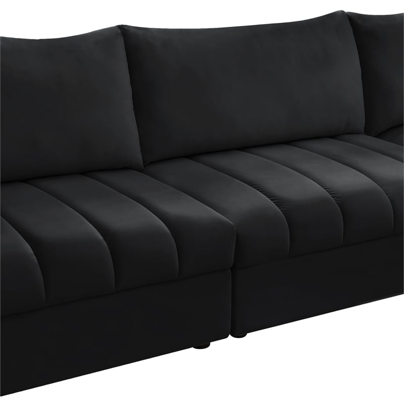 Maklaine Contemporary Velvet Modular Sectional w/ Deep Channel Tufting in Black