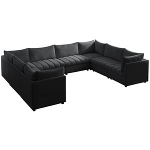 Maklaine Contemporary Velvet Modular Sectional w/ Deep Channel Tufting in Black