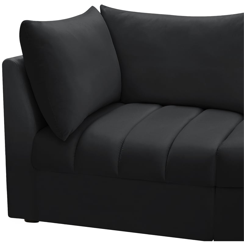 Maklaine Contemporary Velvet Modular Sectional w/ Deep Channel Tufting in Black
