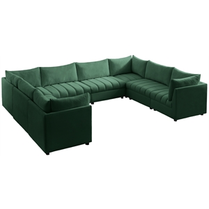 Maklaine Contemporary Velvet Modular Sectional w/ Deep Channel Tufting in Green