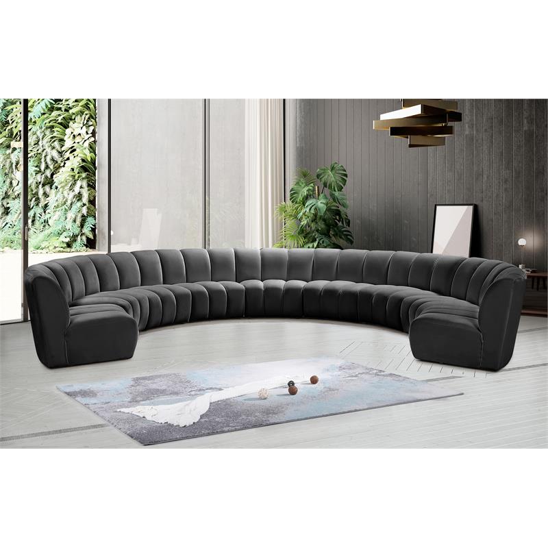 Maklaine 9-Piece Contemporary Velvet Modular Sectional in Gray