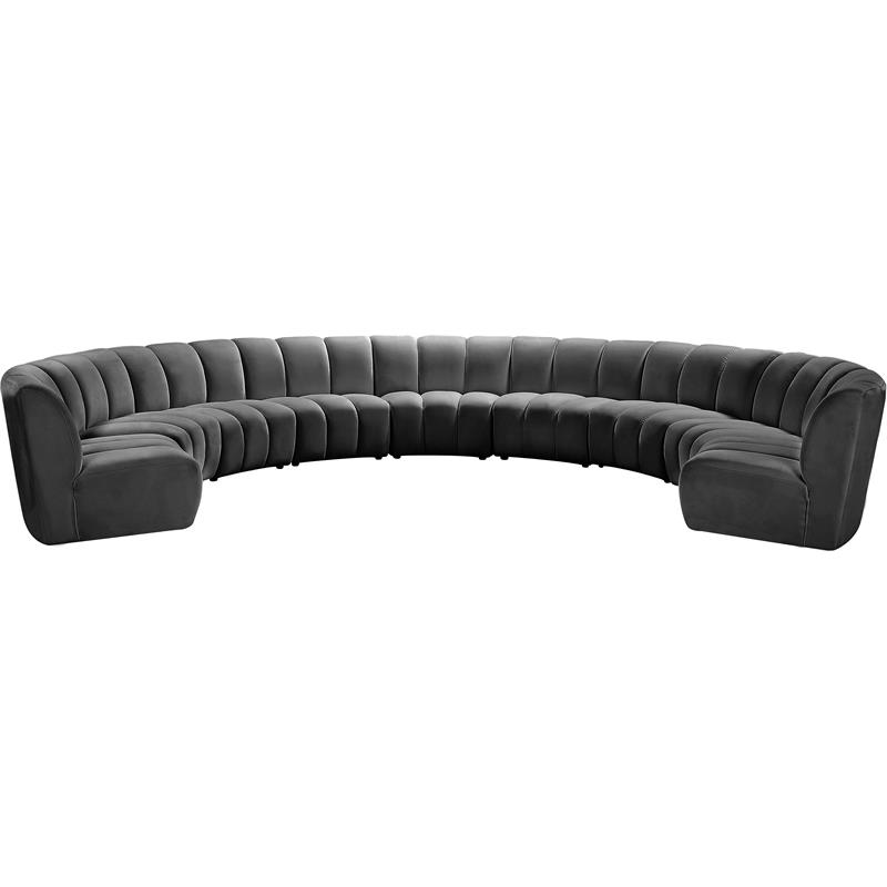 Maklaine 9-Piece Contemporary Velvet Modular Sectional in Gray