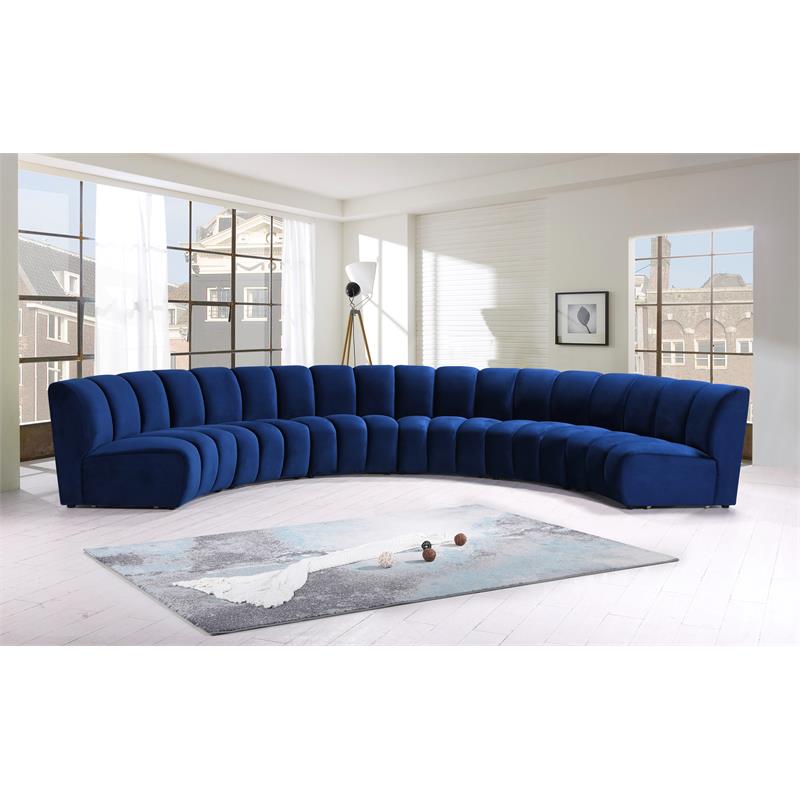 Maklaine 6-Piece Modular Contemporary Velvet Sectional Sofa in Navy