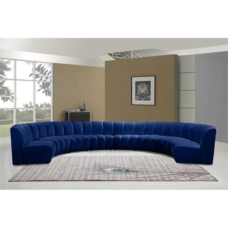 Maklaine 8-Piece Modular Contemporary Velvet Sectional Sofa in Navy