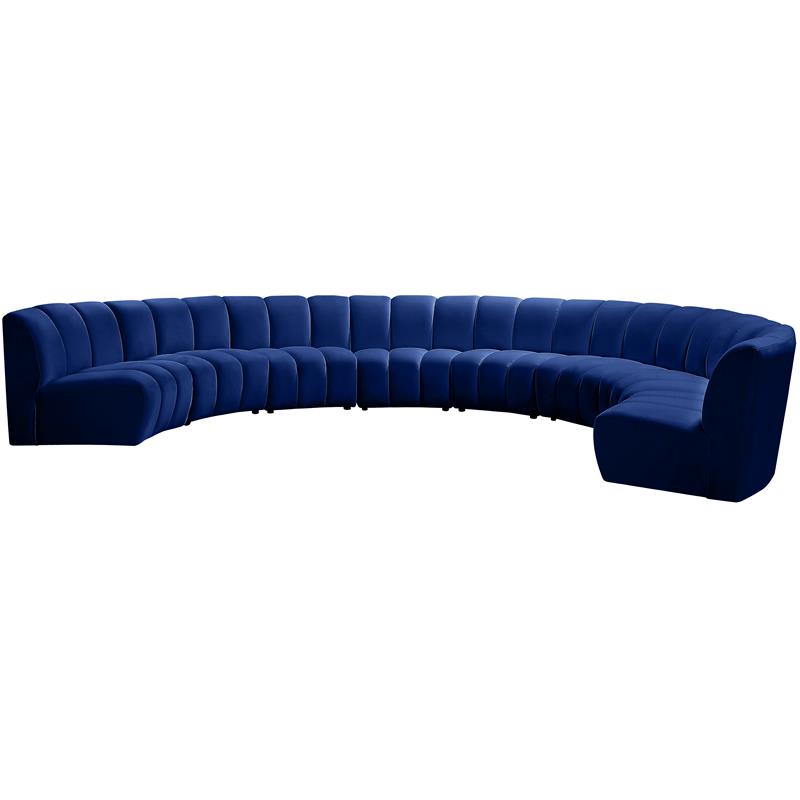 Maklaine 8-Piece Modular Contemporary Velvet Sectional Sofa in Navy