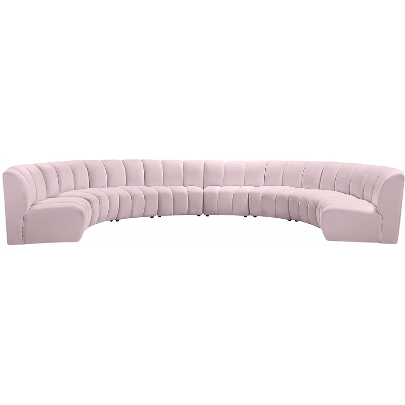 Maklaine 8-Piece Modular Contemporary Velvet Sectional Sofa in Pink