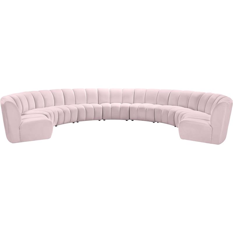 Maklaine 9-Piece Contemporary Velvet Modular Sectional in Pink