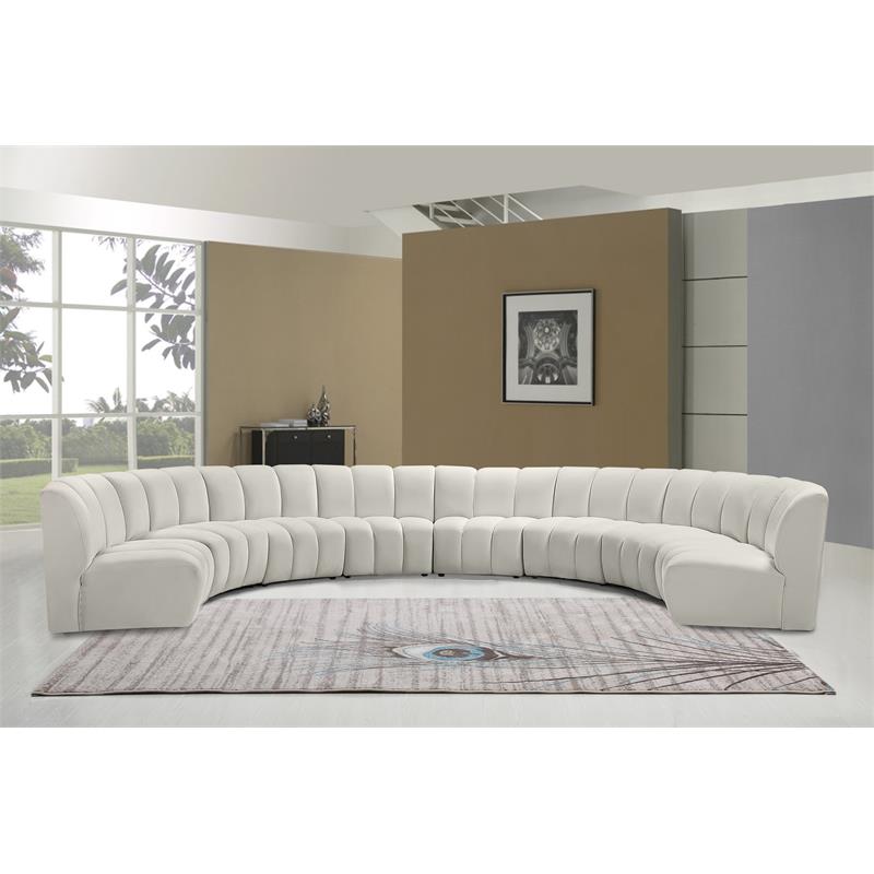 Maklaine 8-Piece Contemporary Velvet Modular Sectional in Cream