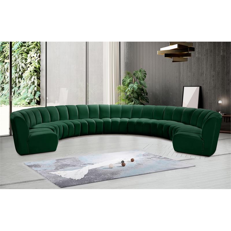 Maklaine 9-Piece Contemporary Velvet Modular Sectional in Green