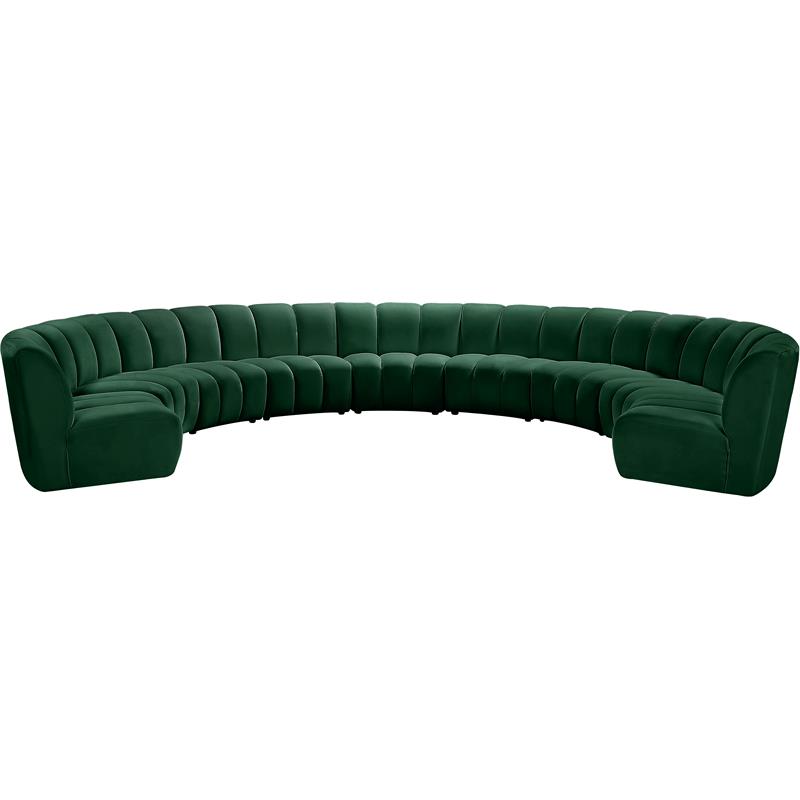 Maklaine 9-Piece Contemporary Velvet Modular Sectional in Green