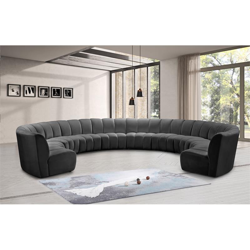 Maklaine 10-Piece Contemporary Velvet Modular Sectional in Gray