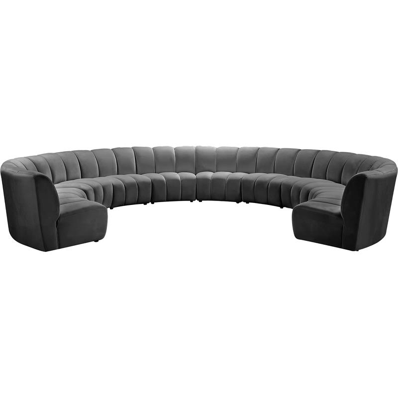 Maklaine 10-Piece Contemporary Velvet Modular Sectional in Gray
