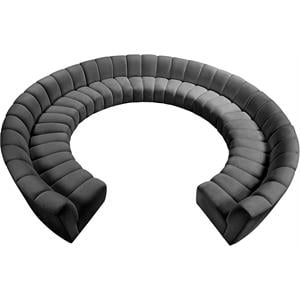 Maklaine 11-Piece Contemporary Velvet Modular Sectional in Gray