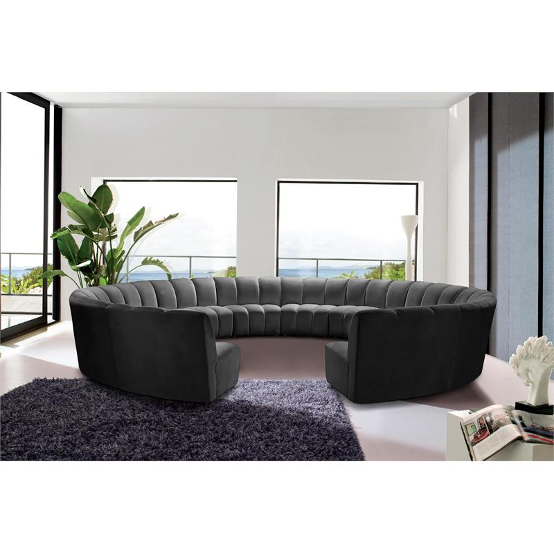 Maklaine 12-Piece Contemporary Velvet Modular Sectional in Gray