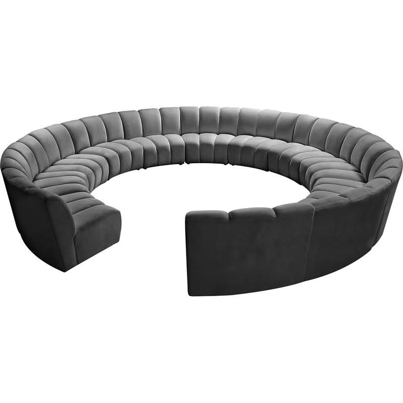 Maklaine 12-Piece Contemporary Velvet Modular Sectional in Gray