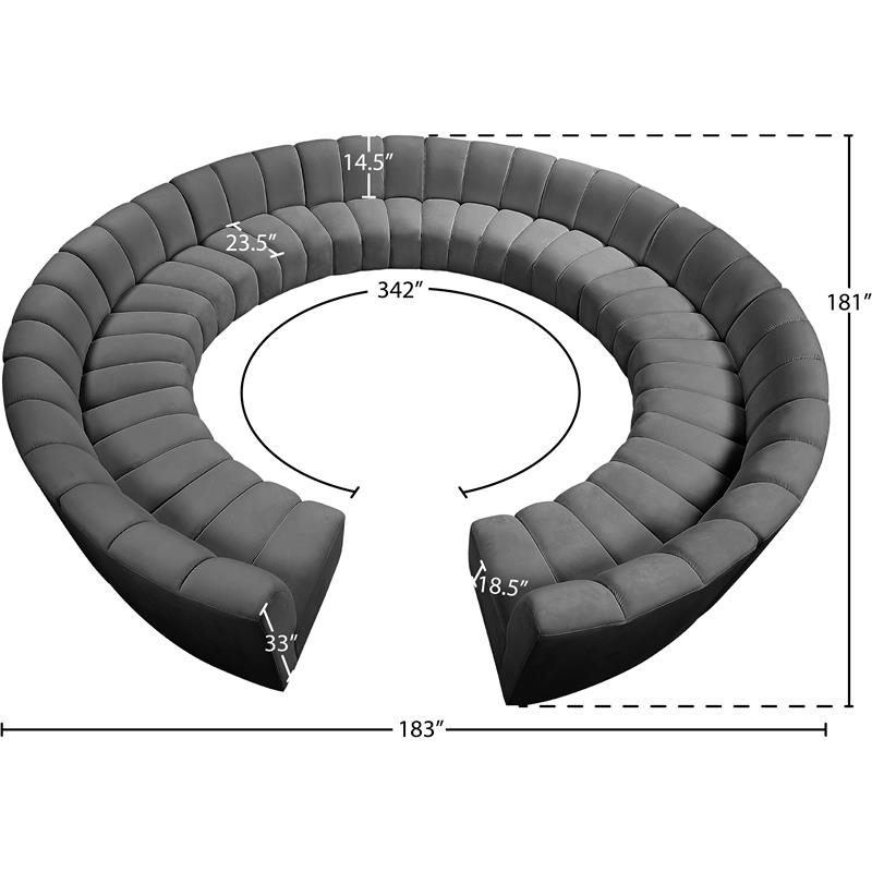 Maklaine 12-Piece Contemporary Velvet Modular Sectional in Gray
