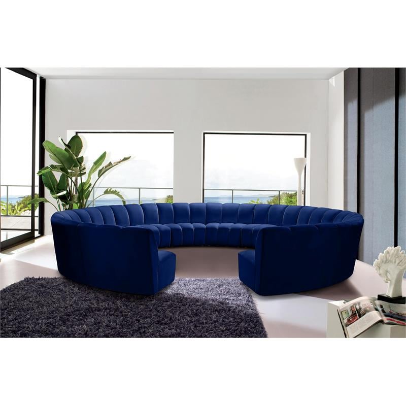 Maklaine 12-Piece Modular Contemporary Velvet Sectional Sofa in Navy
