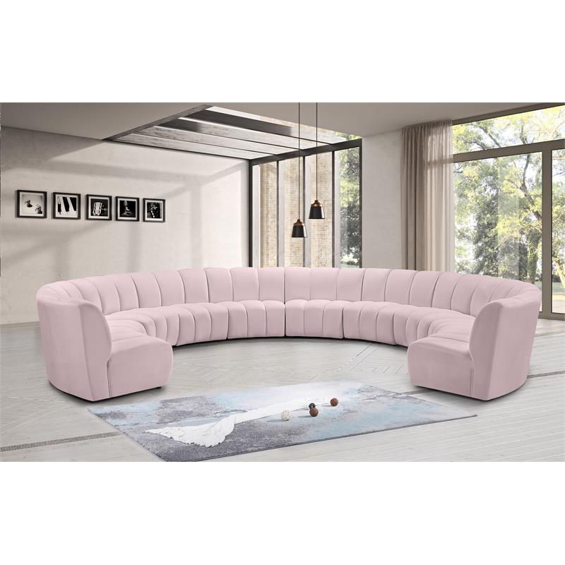 Maklaine 10-Piece Modular Contemporary Velvet Sectional Sofa - Pink