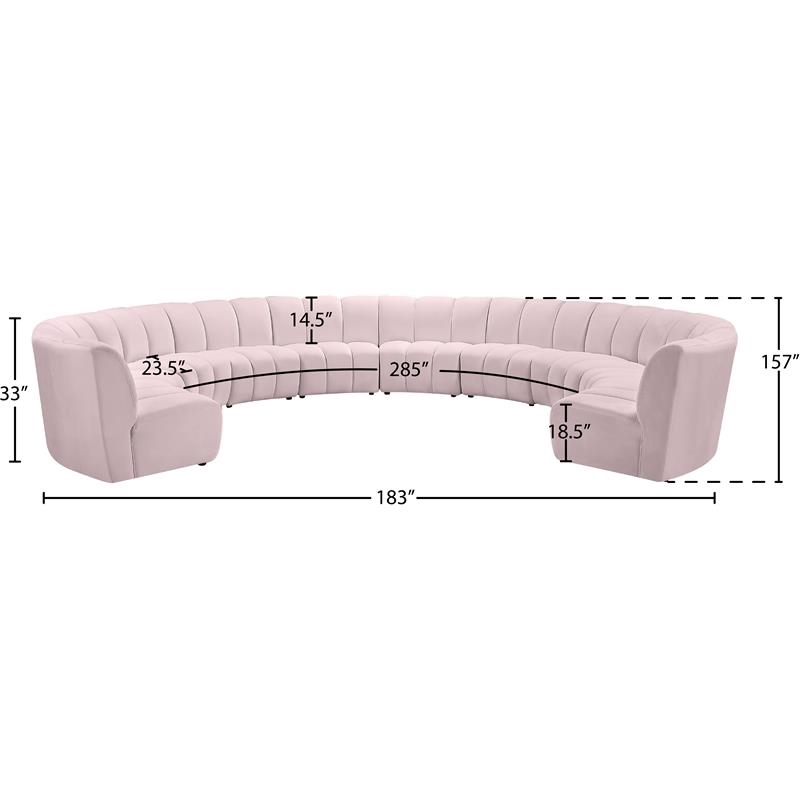 Maklaine 10-Piece Modular Contemporary Velvet Sectional Sofa - Pink