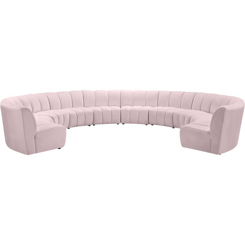Maklaine 10-Piece Modular Contemporary Velvet Sectional Sofa - Pink